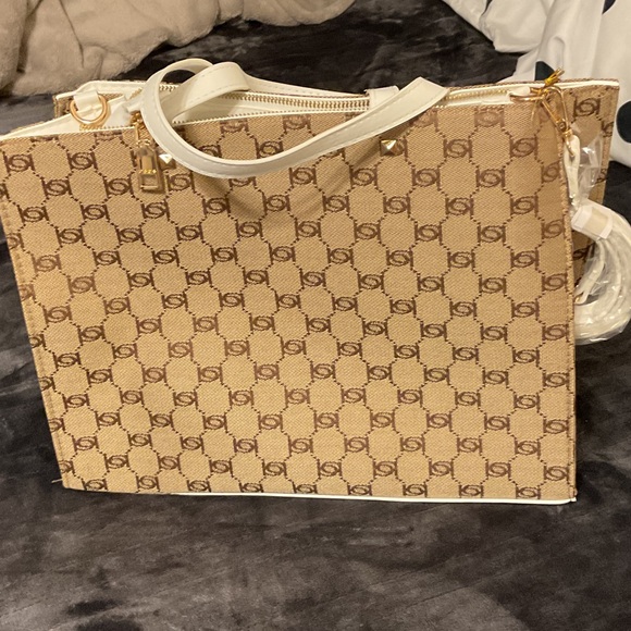 Bebe Beige and White Logo Tote - Picture 4 of 4